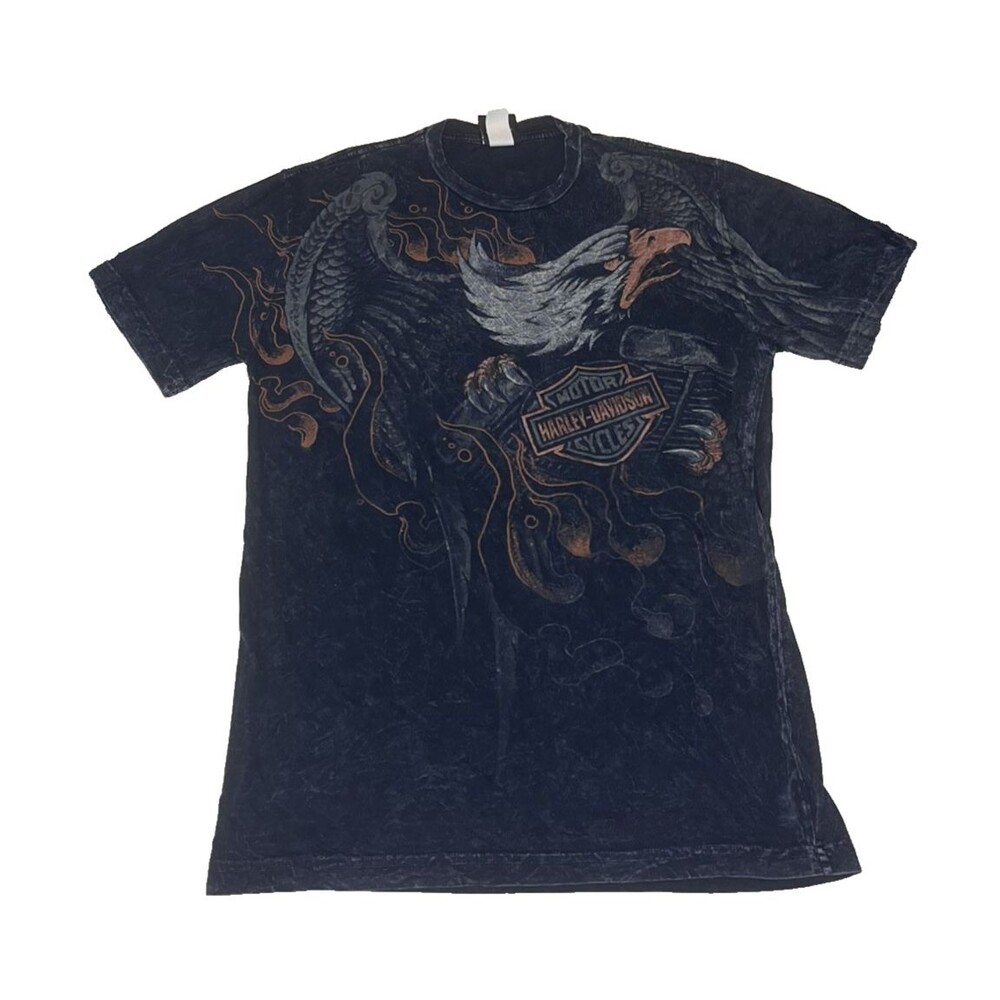Harley Davidson T Shirt Mens Medium Hot Rod Muskegon MI Graphic Eagle Tie Dye